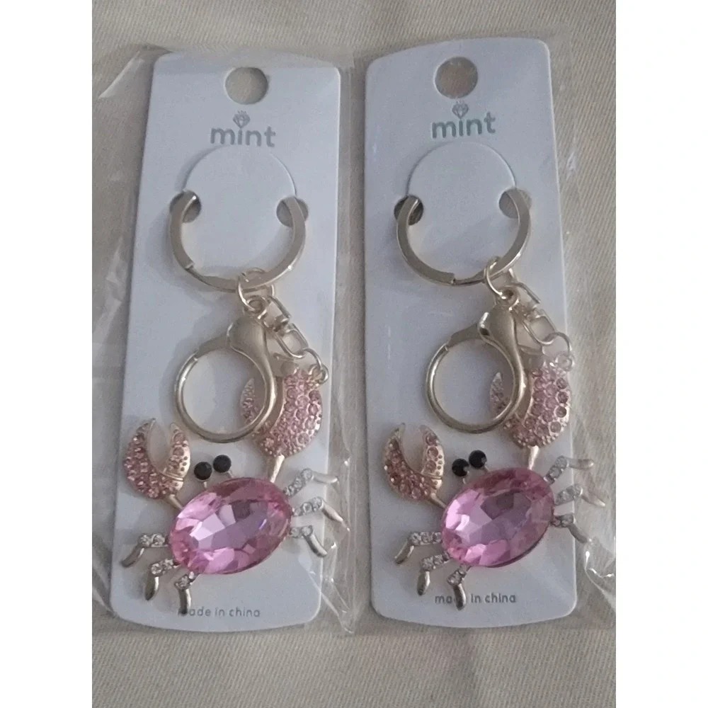 Mint Pink Rhinestone Crab Keychain Bag Charm Gold‎ Tone NWT 7.00 EACH